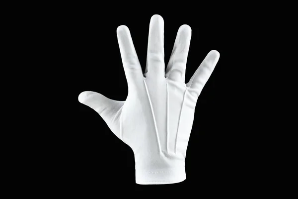 Human Hand Hand White Glove Isolated Black Background Shows Five — Stock Photo, Image