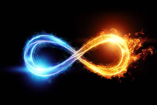 stock image Fire ice infinity sign isolated on black background.