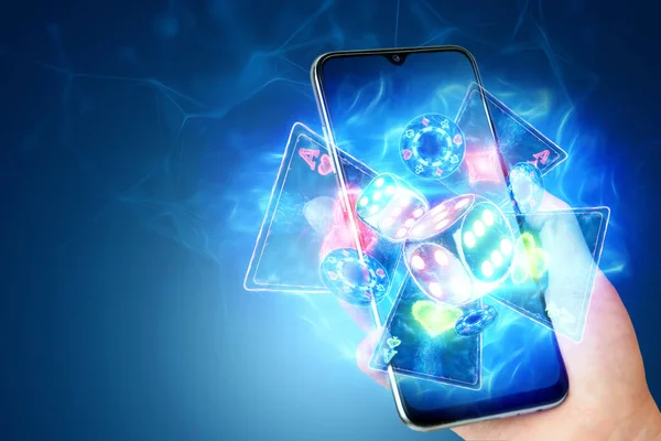 Akıllı telefon ve neon kumarhane resetleme, rulet, zar, fiş. Çevrimiçi kumarhane, kumar, internet oyunları, bahis. Web sitesi başlığı, reklam için ilan afişi şablonu