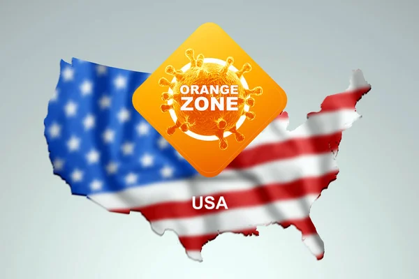 Signez Avec Inscription Zone Orange Sur Fond Une Carte Amérique — Photo
