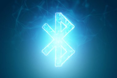 Mavi arkaplanda bluetooth neon işareti, izole et