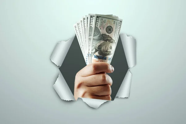 Elinde Bir Tomar Para Var Kağıt Arkaplanı Kırıyor Para Zenginliği — Stok fotoğraf