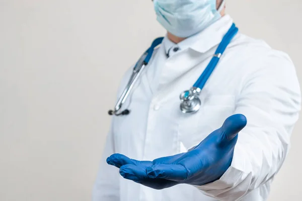 Руки Лікаря Блакитних Рукавицях Крупним Планом Медицина Огляд — стокове фото