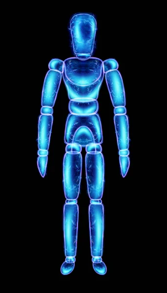 Marionette Doll Neon Hologram Isolated Black Background Illustration Render — Stock Photo, Image