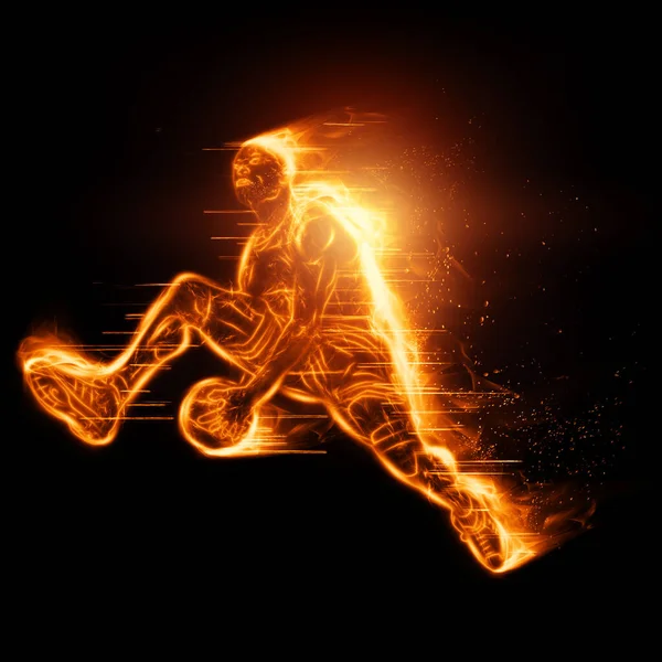 Пламенный Образ Профессионального Баскетболиста Прыгающего Мячом Творческий Коллаж Спортивная Листовка — стоковое фото