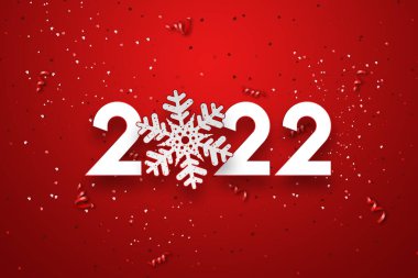 Beyaz numaralar 2022, modern tasarım, kırmızı arka planda. Tasarım şablonu, site başlığı, poster, yeni yıl kartı, broşür. 3B illüstrasyon, 3B canlandırma