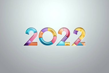 Açık arkaplanda çok renkli sayılar 2022. - Mutlu yıllar. Modern tasarım, şablon, site başlığı, poster, yeni yıl kartı, broşür. 3B illüstrasyon, 3B canlandırma