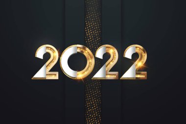 Altın Numaralar 2022 lüks, karanlık arka planda VIP. - Mutlu yıllar. Modern tasarım, şablon, site başlığı, poster, yeni yıl kartı, broşür. 3B illüstrasyon, 3B canlandırma