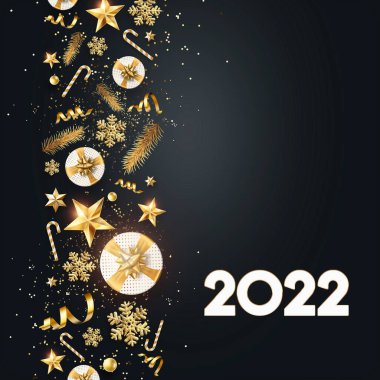 Altın Numaralar 2022 lüks, karanlık arka planda VIP. - Mutlu yıllar. Modern tasarım, şablon, site başlığı, poster, yeni yıl kartı, broşür. 3B illüstrasyon, 3B canlandırma