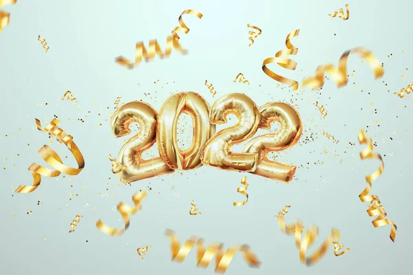 Gold Numbers 2022 Gold Foil Balloons Happy New Year Modern — Stock Photo, Image