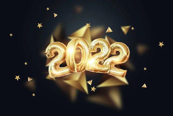 Gold Numbers 2022 Gold Foil Balloons Happy New Year Modern — Stock Photo, Image