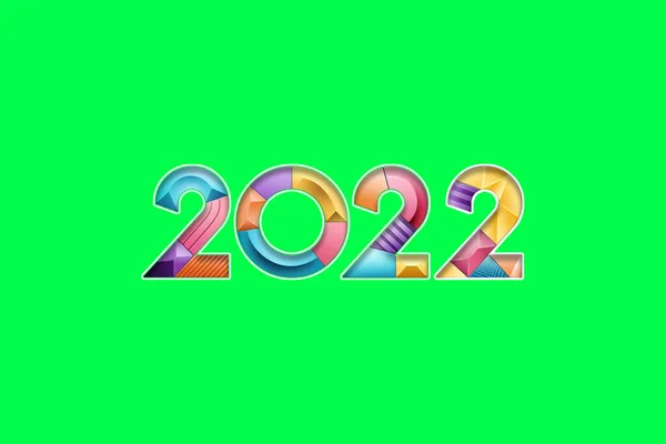 Kolorowe Wielobarwne Numery 2022 Zielonym Tle Izolować Szczęśliwego Nowego Roku — Zdjęcie stockowe