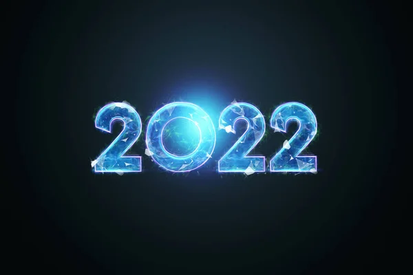 Niebieski Hologram Numer 2022 Ciemnym Tle Szczęśliwego Nowego Roku Nowoczesny — Zdjęcie stockowe