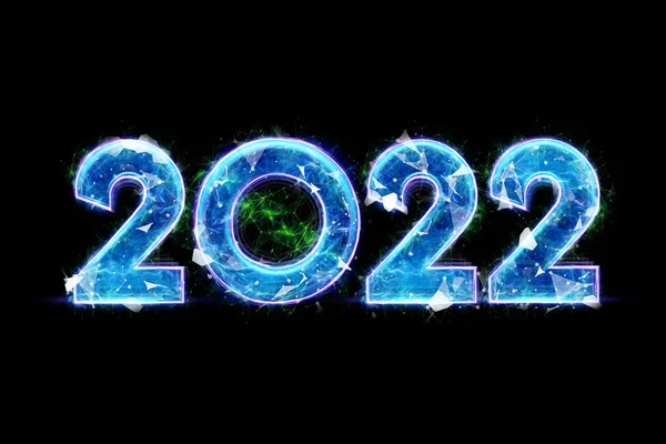 Holograma Azul Número 2022 Num Fundo Escuro Feliz Ano Novo — Fotografia de Stock