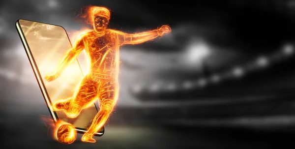 Holograma Jugador Fútbol Que Queda Sin Pantalla Smartphone Concepto Apuestas —  Fotos de Stock