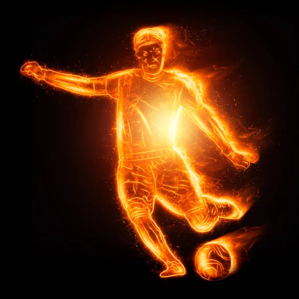 Fiery Soccer Player Isolated Dark Background Concept Sports Betting Football Royalty Free Stock Photos