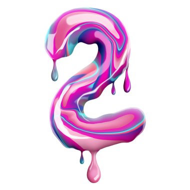 Kavramsal yazı tipi, 2 numara, tatlı kahve şeklinde, erir. İki numaralı lezzet beyaz arka planda izole edilmiş. 3B illüstrasyon, 3B canlandırma