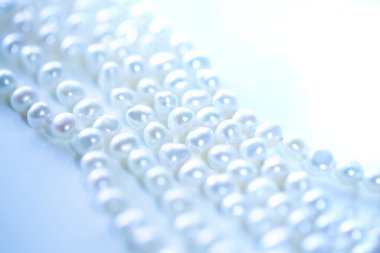 Mavi arkaplandaki inci ve kopyalama alanı. Kapat..