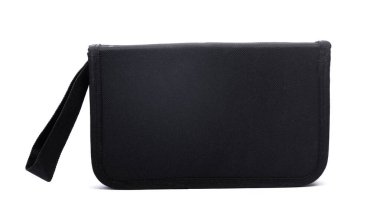 Siyah kapalı araç düzenleyici çanta beyaz arkaplan izole