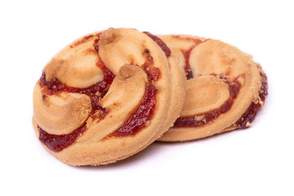 一组用果酱装饰的小面包饼干 独立于白色背景之外 — 图库照片