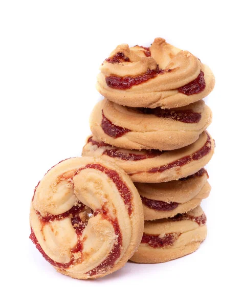 Groep Shortbread Koekjes Versierd Met Jam Geïsoleerd Witte Achtergrond — Stockfoto