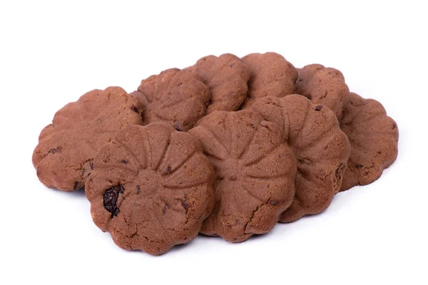 Grupo Galletas Finas Chocolate Con Pasas Aisladas Sobre Fondo Blanco —  Fotos de Stock