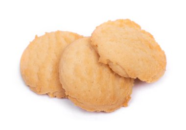 Beyaz arkaplanda izole edilmiş birkaç basit kurabiye