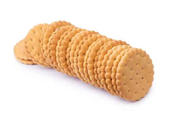 Stack Med Dubbla Runda Kex Cookies Isolerad Vit Bakgrund — Stockfoto