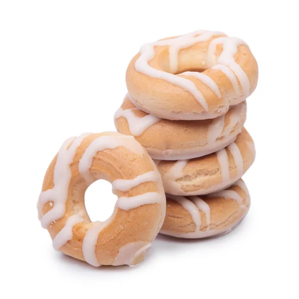 Ízletes Süteménygyűrűk Csoportja Fehér Háttér Felett Elszigetelve — Stock Fotó