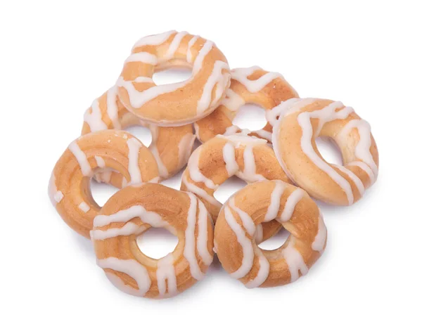 Ízletes Süteménygyűrűk Csoportja Fehér Háttér Felett Elszigetelve — Stock Fotó