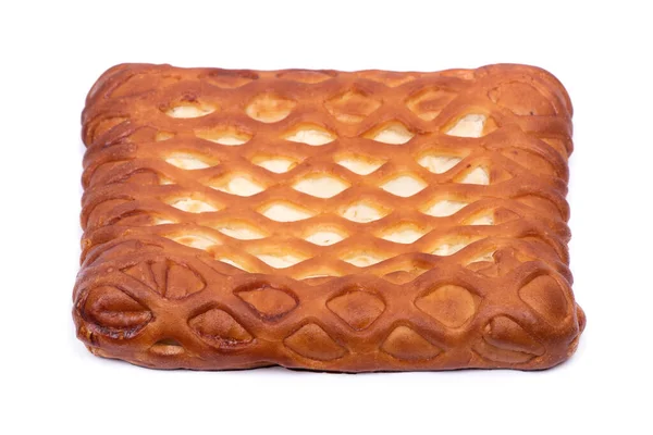 Tarte Maison Rectangulaire Fraîche Avec Remplissage Isolé Sur Fond Blanc — Photo