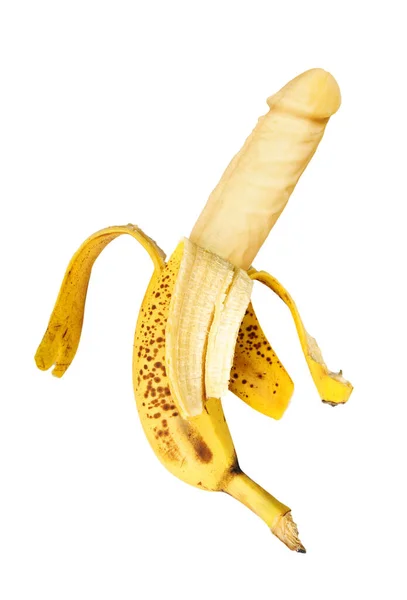 Dildo Banana Cleared Peel Isolated White Background — ストック写真