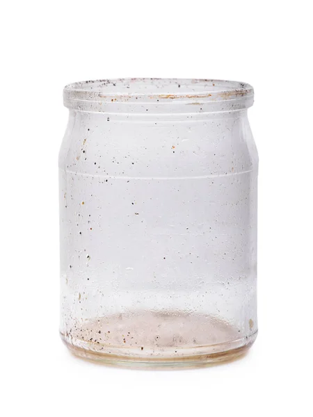 Dirty Glass Jar Isolated White Background — Stock Photo, Image