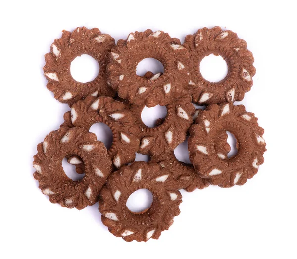 一组圆形巧克力饼干 有一个在白色背景上隔离的孔 — 图库照片