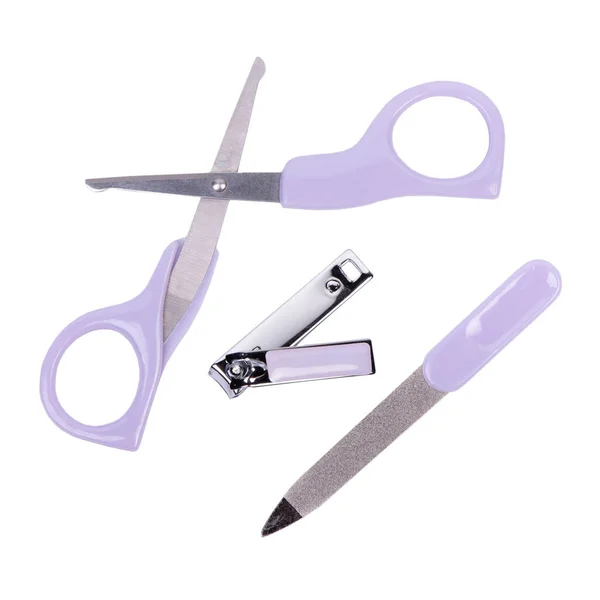 Children Manicure Set Baby Kit Nail Clippers Isolated White Background — Stock Photo, Image