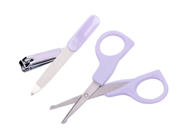 Children Manicure Set Baby Kit Nail Clippers Isolated White Background — Stock Photo, Image