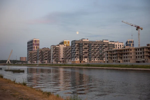 Houses Construction Edge Town Next Canal — Stock Photo, Image