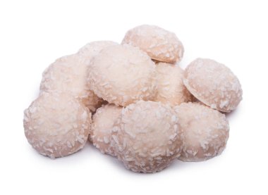 Hindistan cevizi parçacıkları izole edilmiş beyaz çikolata jöleli şekerleme.