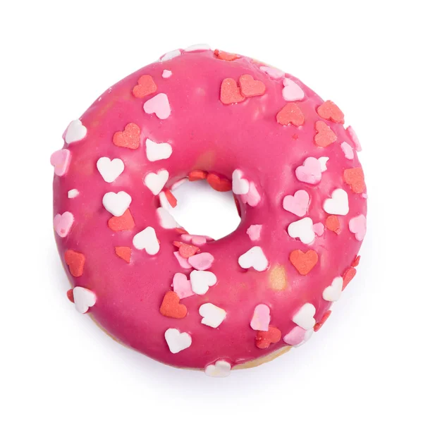 Donut Rosa Decorado Aislado Sobre Fondo Blanco — Foto de Stock