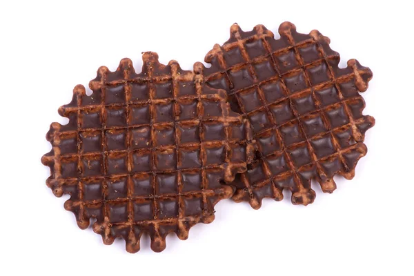 Waffles Com Cobertura Chocolate Isolado Fundo Branco — Fotografia de Stock