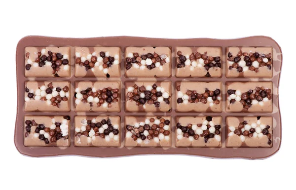 Vorderseite Des Ungewöhnlichen Schokoladenriegels Isoliert Auf Weißem Hintergrund — Stockfoto