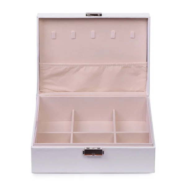 Accessoires Boîte Rangement Cuir Isolé Sur Fond Blanc — Photo