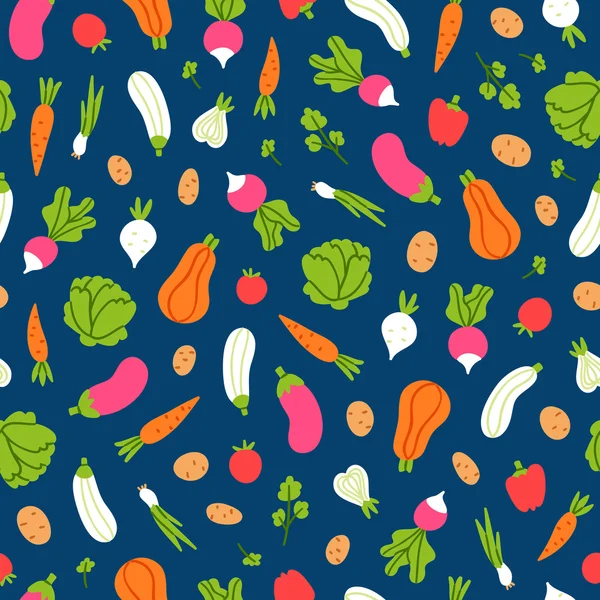 Patrón de verduras sobre fondo azul — Vector de stock