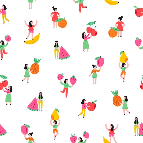 Meninas com padrão de frutas — Vetor de Stock