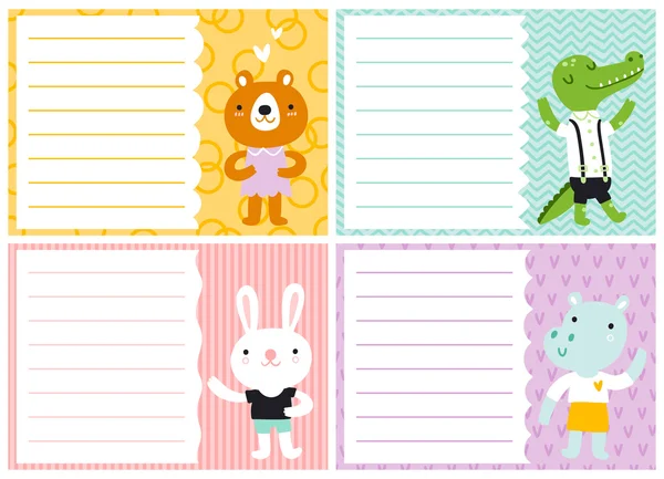 Lindas tarjetas de notas para niños — Vector de stock