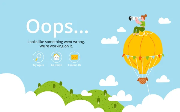 Oops error page with hot air balloon — Stock Vector