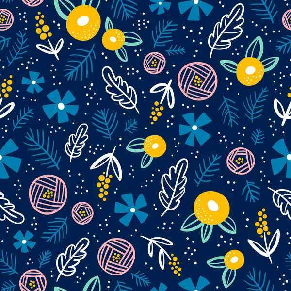 Modèle de doodle floral sur bleu — Image vectorielle