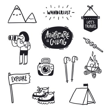 Outdoor adventures doodle set clipart