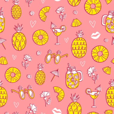 Ananas ruh desen pembe bir arka plan üzerinde