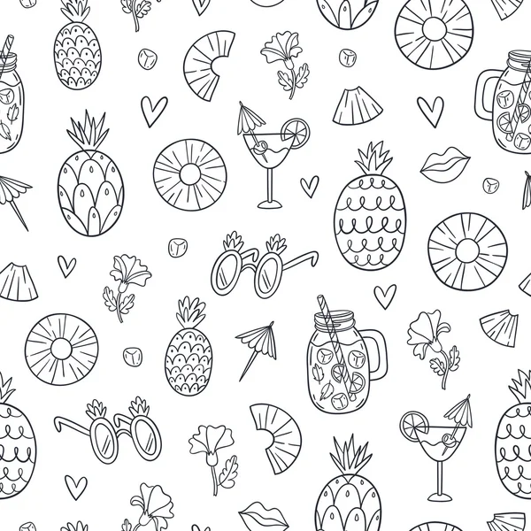 Pineapple mood doodle pattern — Stock Vector
